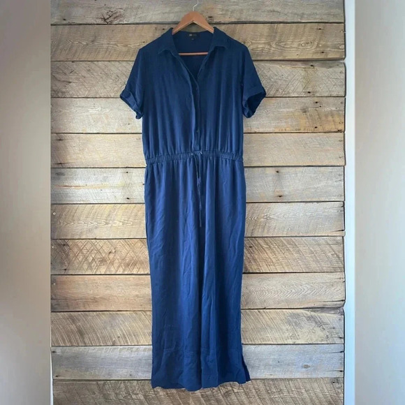 Frye Women’s Large Short Sleeve Utility Jumpsuit Blue Navy Comfortable Stretchy - Picture 6 of 15